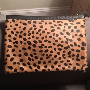 Animal print clutch w leather trim